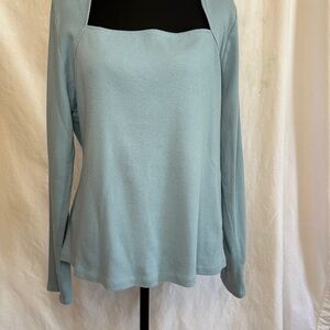 Elegant Soft Blue Women's Square Necklne Top